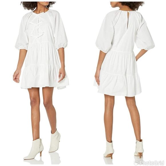 Cinq a Sept Lynn White Cotton Bow Detail Mini Dress - Picture 1 of 14